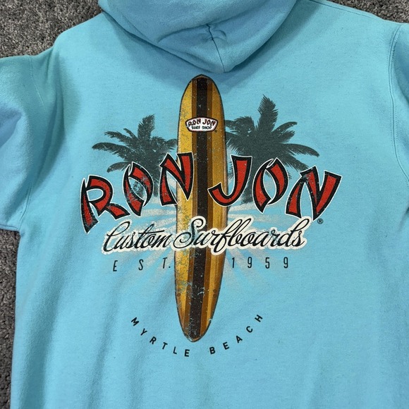 Ron Jon Surf Shop Hoodie Mens Small Blue Fleece Pullover Myrtle Beach Logo - Picture 5 of 10